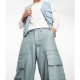 leather look cargo pants in blue