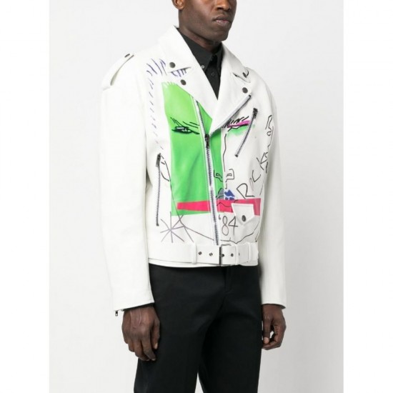 Graphic-print leather jacket