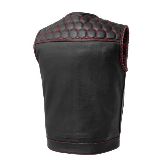 Men's Club Style Leather Vest - Red