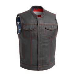 Men's Leather Motorcycle Leather Vest - Red Stitch