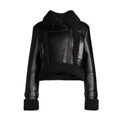 black Leather & Faux Shearling Crop Jacket