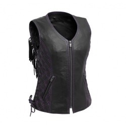 Women's PURPLE STICHED Motorcycle Leather Vest