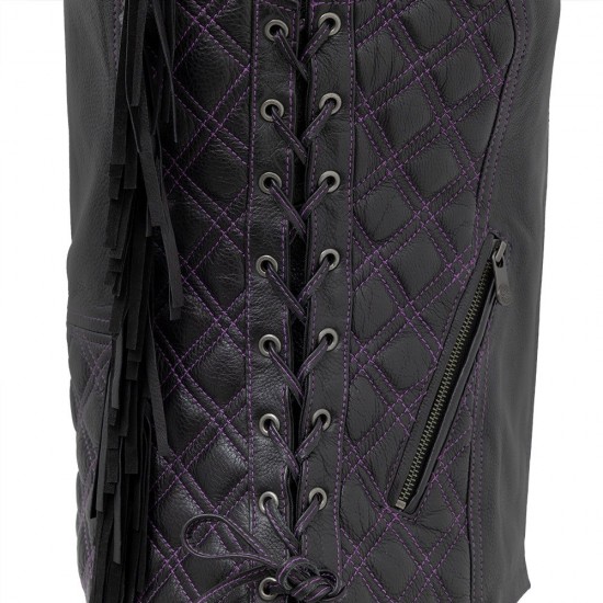 Women's PURPLE STICHED Motorcycle Leather Vest